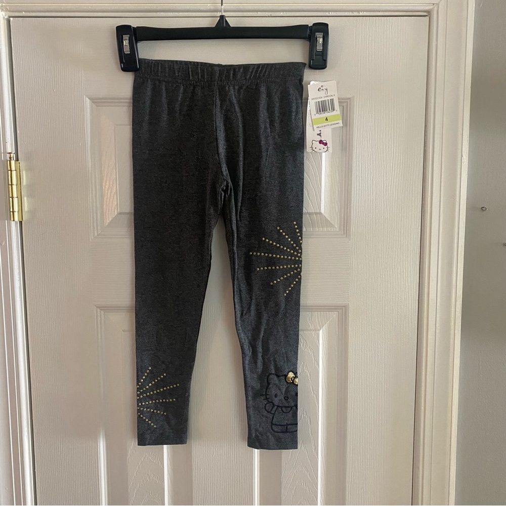 Hello Kitty Girls Gray Leggings Stars Dots Gold Glitter Size 4 NWT Sanrio